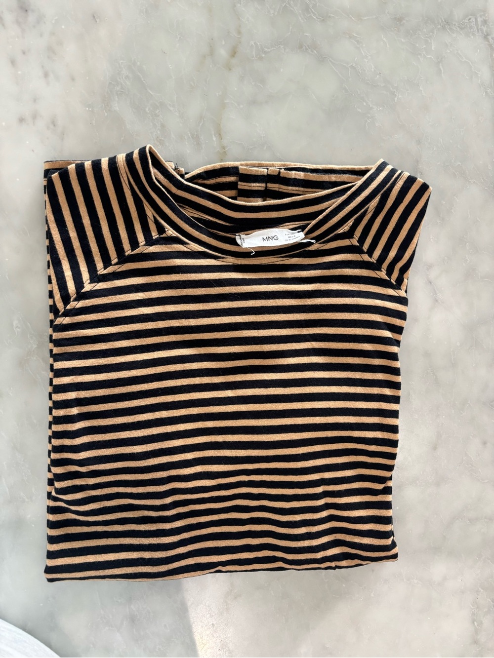✨Mango Cotton Large Black and Tan Striped Long Sleeve Top